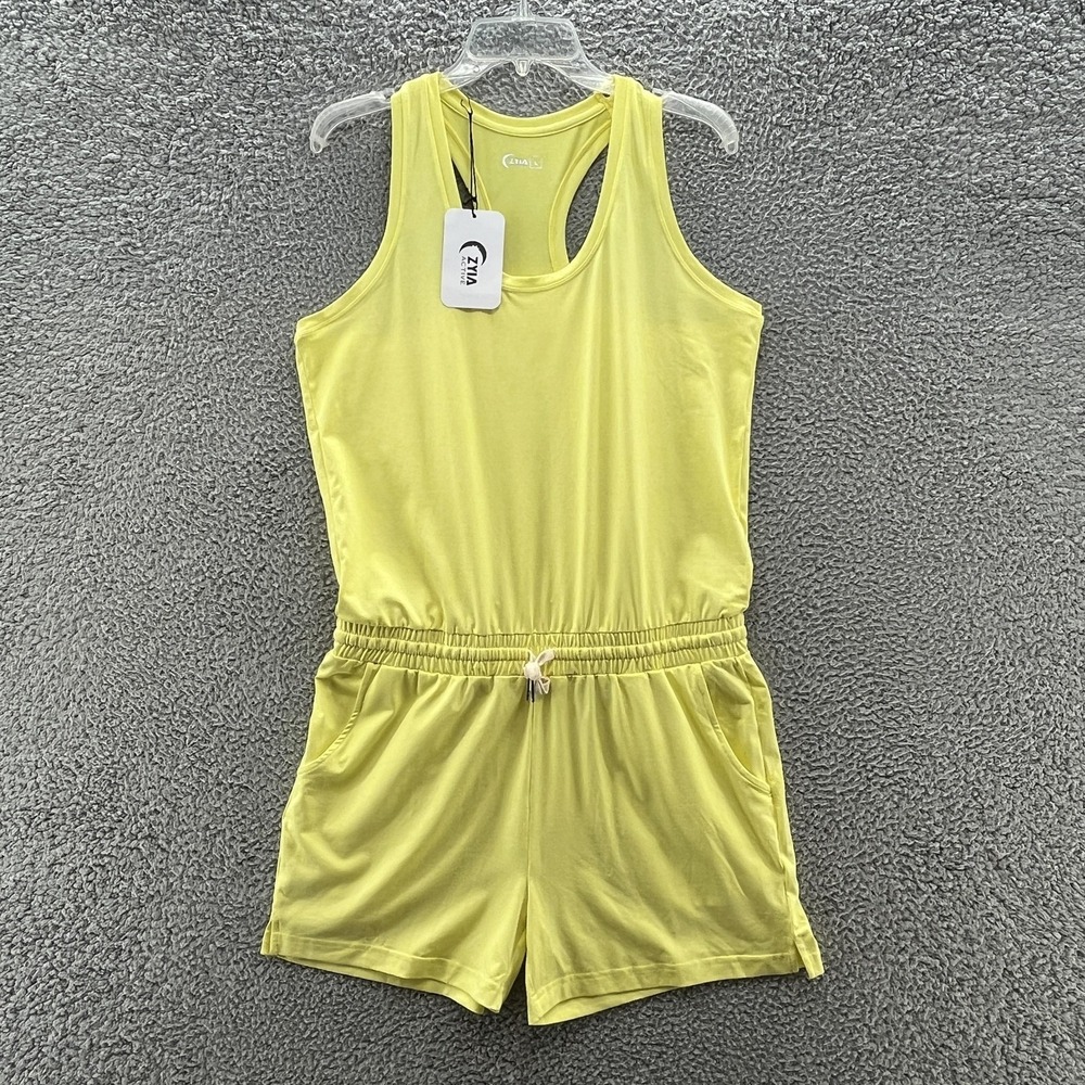 Zyia Active Romper Womens Large Yellow Lemon Laguna Downtime Pockets Stretch